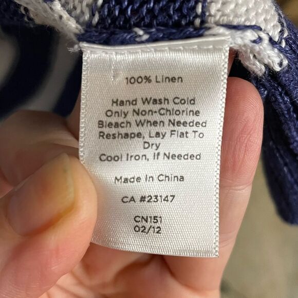 Talbots Womens Cardigan Sweater Navy White Stripe V-Neck Linen L - Picture 6 of 6